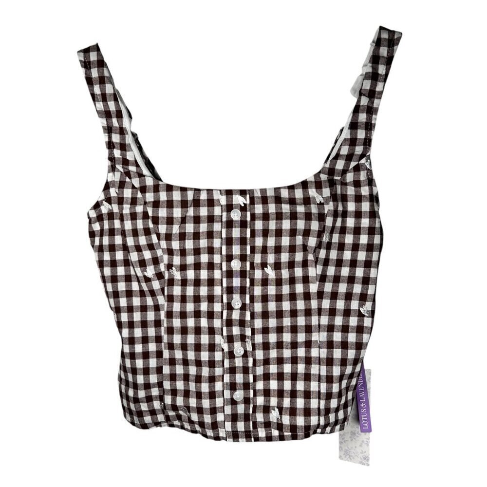 2/$30 Lotus & Lavender Size Small Gingham Cotton Checked Top Cottage